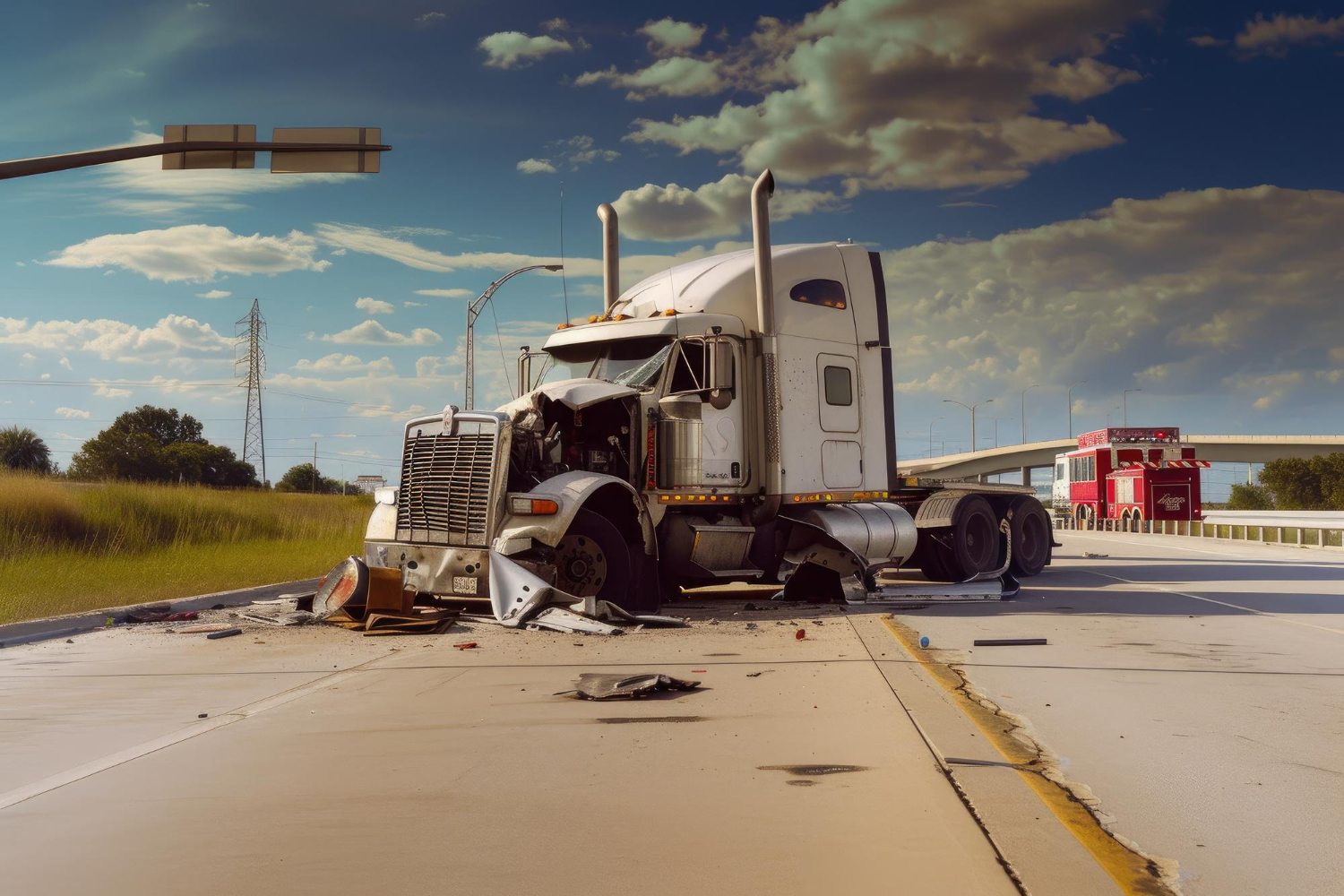 Scene of a truck accident on Interstate 290, showing the aftermath of a highway collision and the need for legal assistance for injured victims.